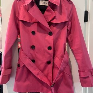 Coach Women's Vibrant Pink Double-Breasted Trench Coat